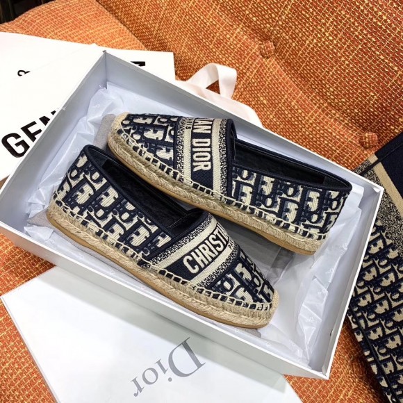 D*or granville espadrilles in blue oblique embroidered cotton