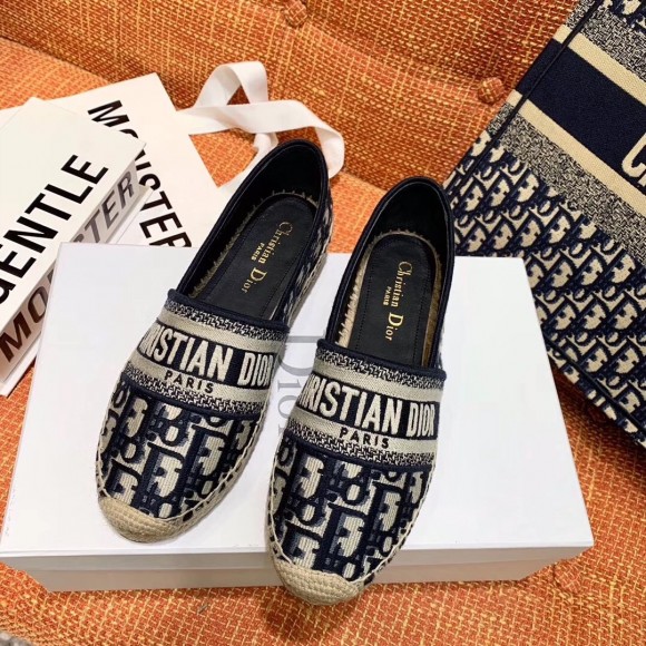 D*or granville espadrilles in blue oblique embroidered cotton