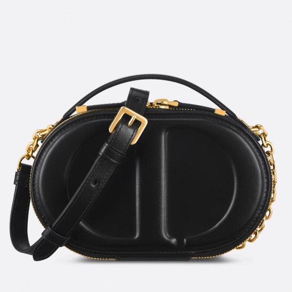 D*or cd signature oval camera bag in black calfskin