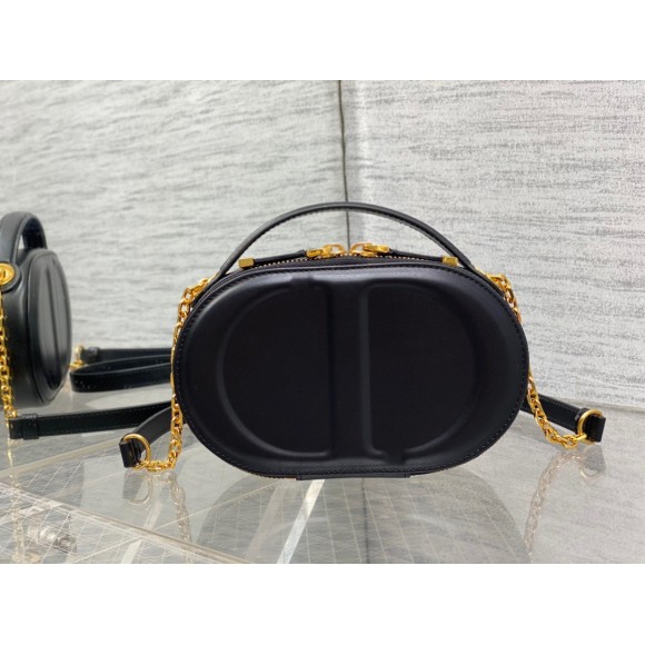 D*or cd signature oval camera bag in black calfskin