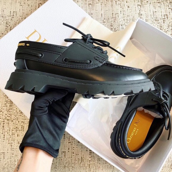 D*or walker boat shoes in black calfskin