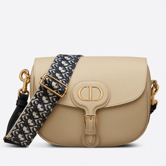 D*or bobby large bag in beige grained calfskin