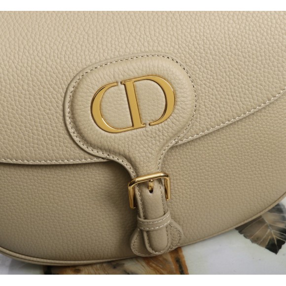 D*or bobby large bag in beige grained calfskin