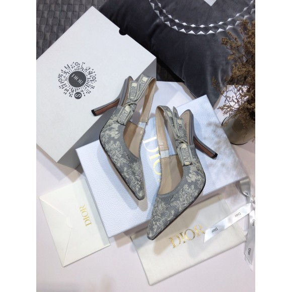 D*or j'aD*or slingback pumps 100mm in gray toile de jouy reverse