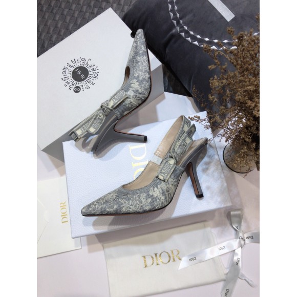 D*or j'aD*or slingback pumps 100mm in gray toile de jouy reverse