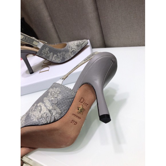 D*or j'aD*or slingback pumps 100mm in gray toile de jouy reverse