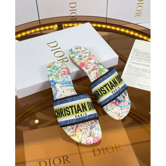 D*or dway slides in white multicolor d-constellation embroidered cotton