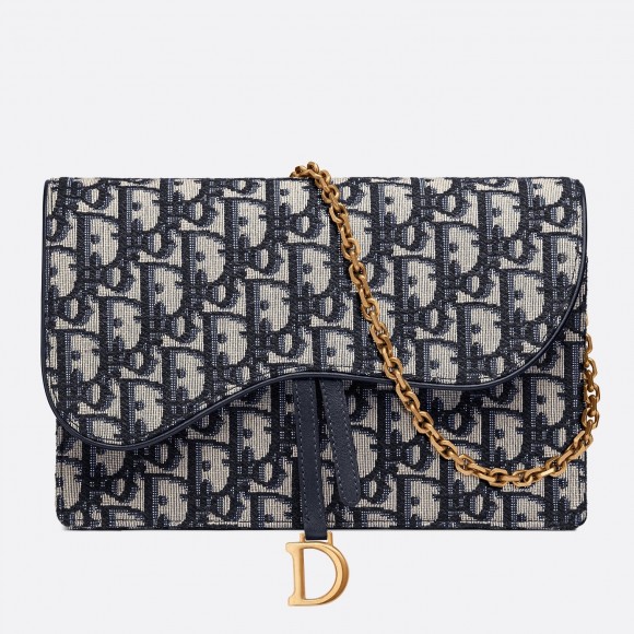 D*or saddle chain pouch in blue D*or oblique jacquard