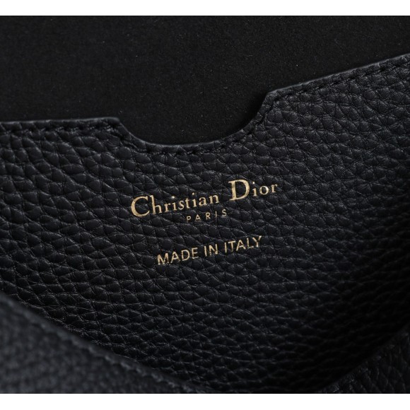 D*or bobby large bag in black grained calfskin