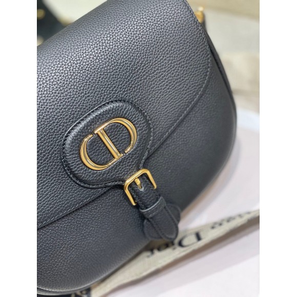 D*or bobby large bag in black grained calfskin