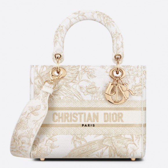 D*or lady d-lite medium bag in gold jardin d'hiver embroidery