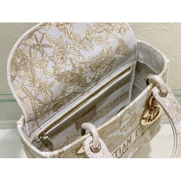 D*or lady d-lite medium bag in gold jardin d'hiver embroidery