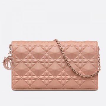 Dior Lady Dior Chain Pouch In Poudre Diamond Calfskin Dior Lady Dior Chain Pouch In Poudre Diamond Calfskin