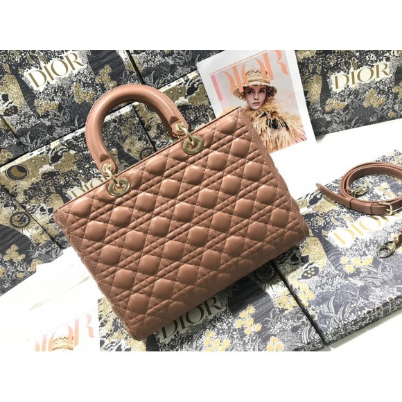 D*or lady D*or large bag in blush cannage lambskin