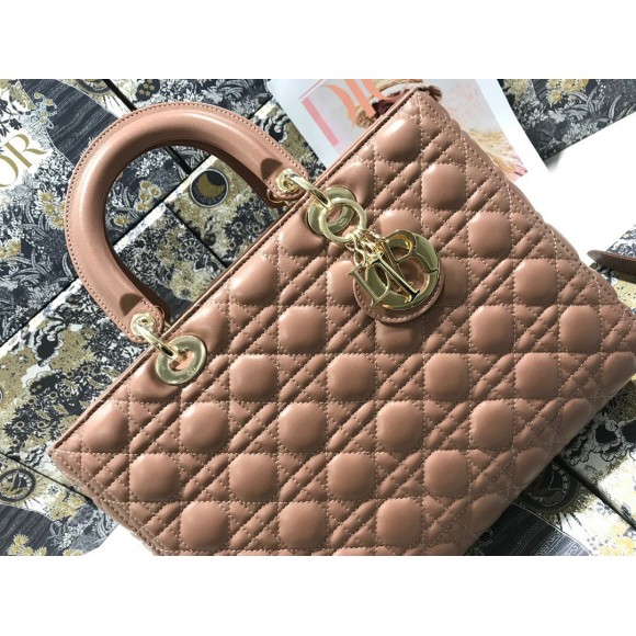 D*or lady D*or large bag in blush cannage lambskin