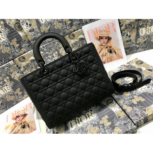 Dior Lady Dior Large Bag In Black Ultramatte Cannage Calfskin