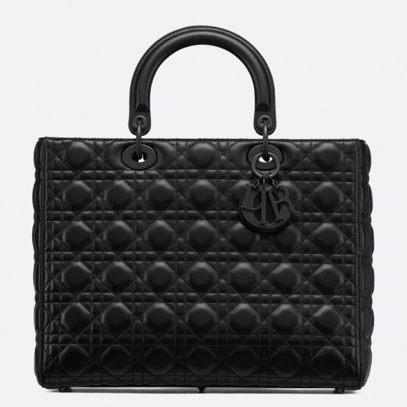 D*or lady D*or large bag in black ultramatte cannage calfskin