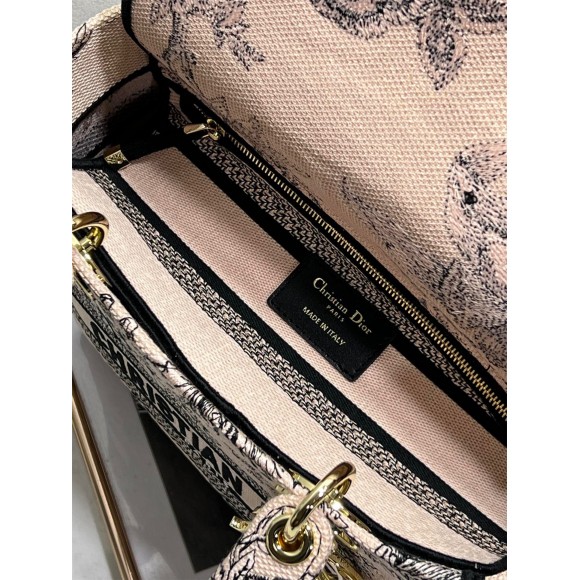 D*or lady d-lite medium bag in powder jardin botanique embroidery