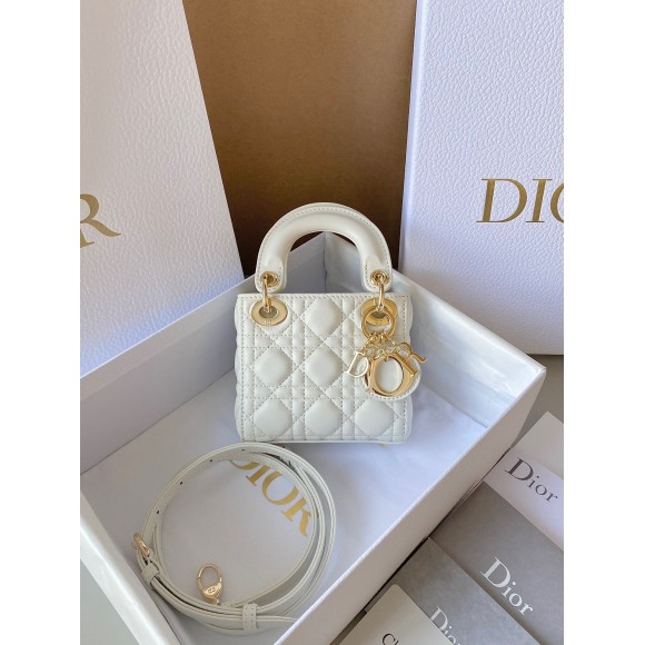 D*or lady D*or micro bag in white cannage lambskin