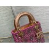 Dior Lady Dior Mini Chain Bag in Satin with Pink Resin Pearl Embroidery