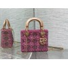 Dior Lady Dior Mini Chain Bag in Satin with Pink Resin Pearl Embroidery