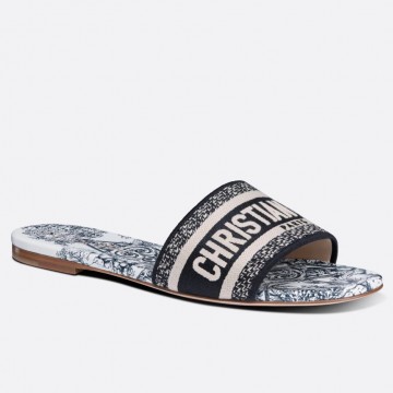 Dior Dway Slides In Blue Around the World Stella Embroidered Cotton Dior Dway Slides In Blue Around the World Stella Embroidered Cotton