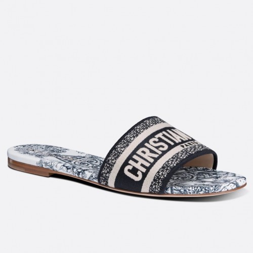 Dior Dway Slides In Blue Around the World Stella Embroidered Cotton