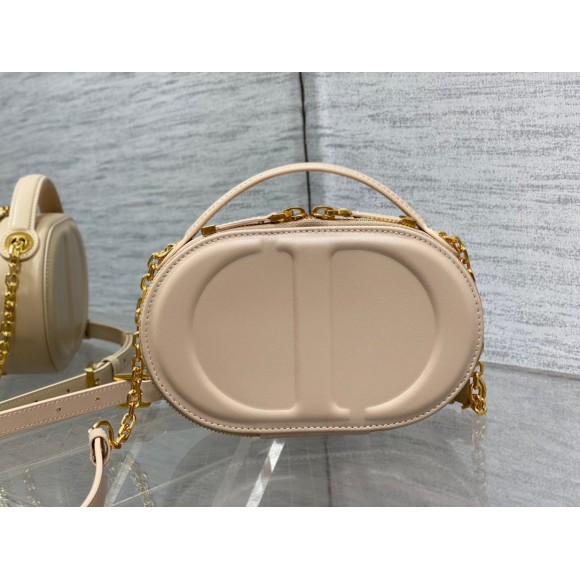 D*or cd signature oval camera bag in beige calfskin