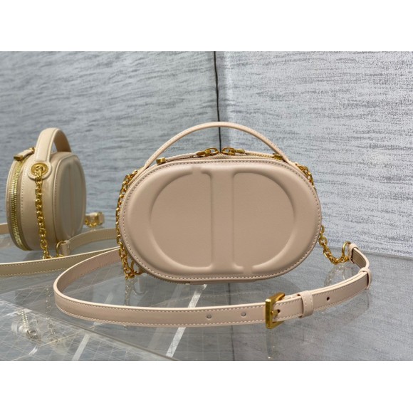 D*or cd signature oval camera bag in beige calfskin