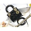 Dior Lady Dior Mini Chain Bag with Chain in Black Patent Calfskin