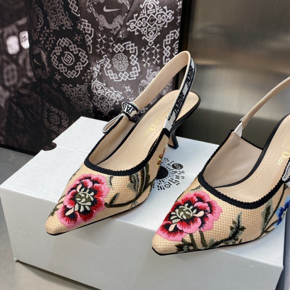 D*or j'aD*or slingback pumps 65mm in beige petites fleurs embroidered raffia