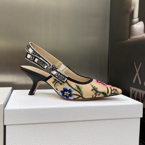 D*or j'aD*or slingback pumps 65mm in beige petites fleurs embroidered raffia