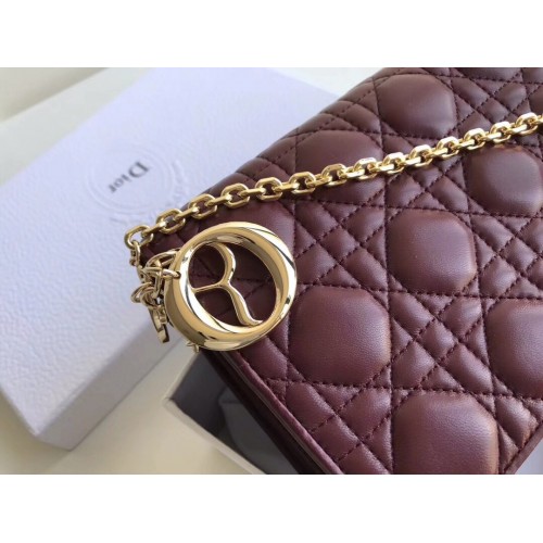 Dior Lady Dior Chain Pouch In Bordeaux Cannage Lambskin