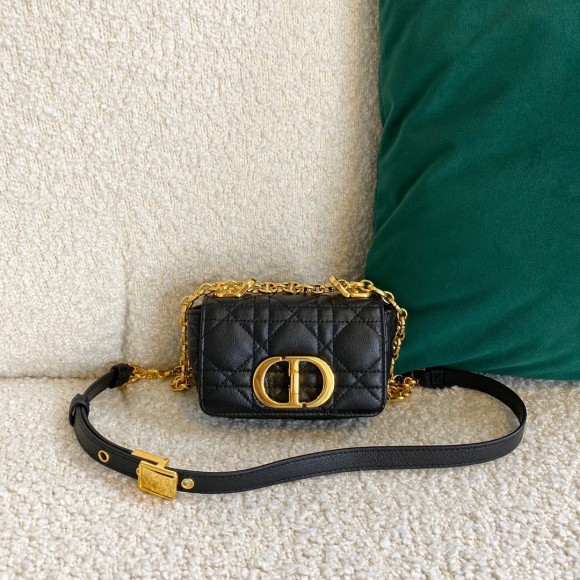 D*or caro micro bag in black cannage calfskin