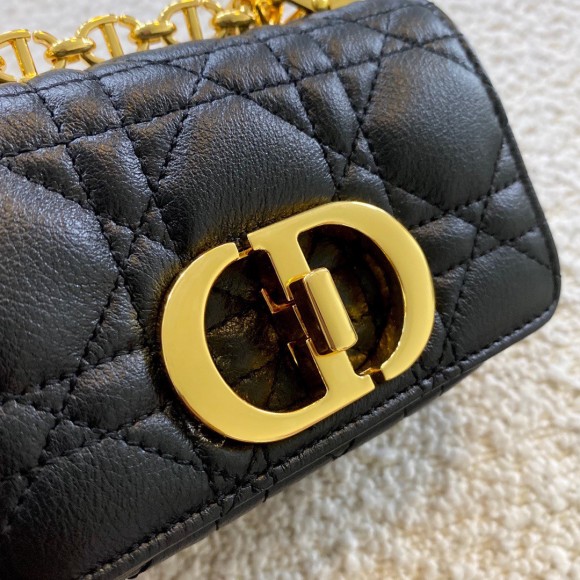 D*or caro micro bag in black cannage calfskin