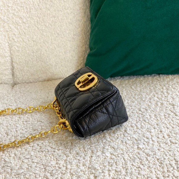 D*or caro micro bag in black cannage calfskin