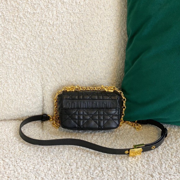 D*or caro micro bag in black cannage calfskin