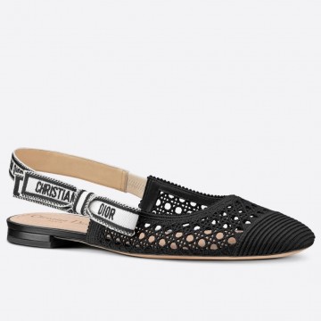Dior J'Adior Slingback Ballerina Flats In Black Mesh Cannage Embroidery Dior J'Adior Slingback Ballerina Flats In Black Mesh Cannage Embroidery