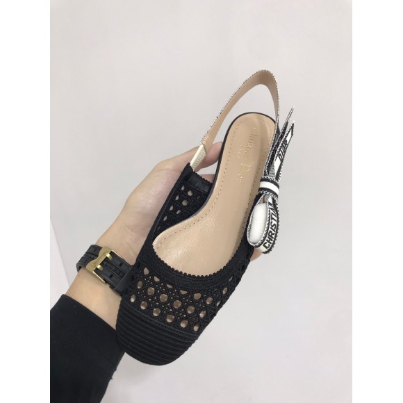 D*or j'aD*or slingback ballerina flats in black mesh cannage embroidery