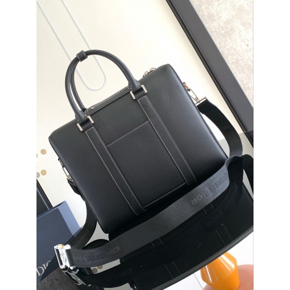 D*or lingot briefcase in black grained calfskin