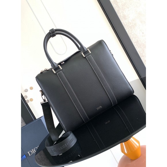 D*or lingot briefcase in black grained calfskin