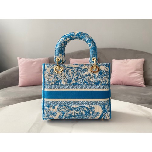 Dior Lady D-Lite Medium Bag In Blue Toile de Jouy Canvas