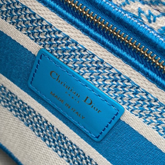 D*or lady d-lite medium bag in blue toile de jouy canvas