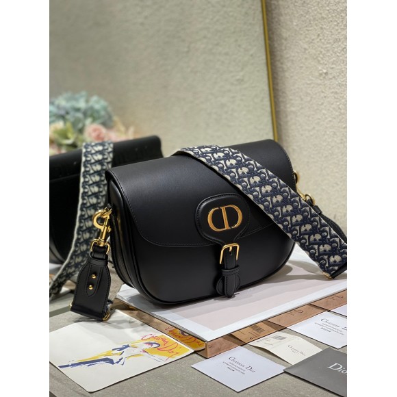 D*or bobby large bag in black box calfskin