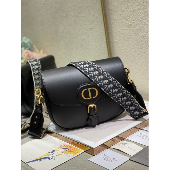 D*or bobby large bag in black box calfskin