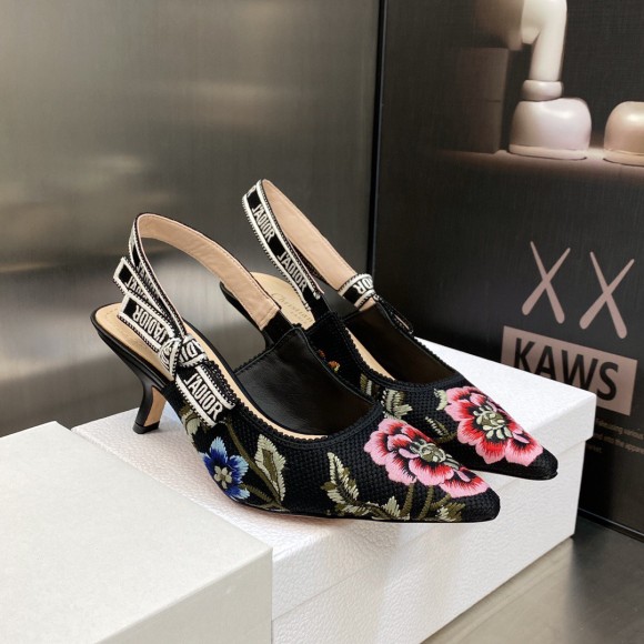 D*or j'aD*or slingback pumps 65mm in black petites fleurs embroidered cotton