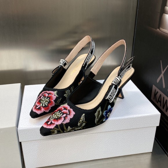 D*or j'aD*or slingback pumps 65mm in black petites fleurs embroidered cotton