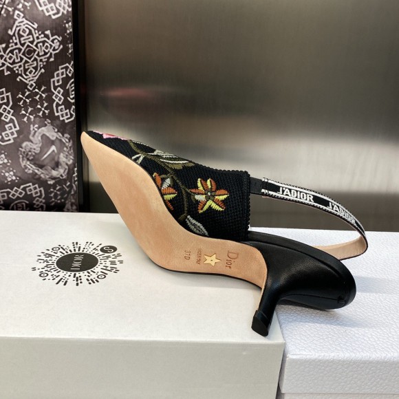 D*or j'aD*or slingback pumps 65mm in black petites fleurs embroidered cotton