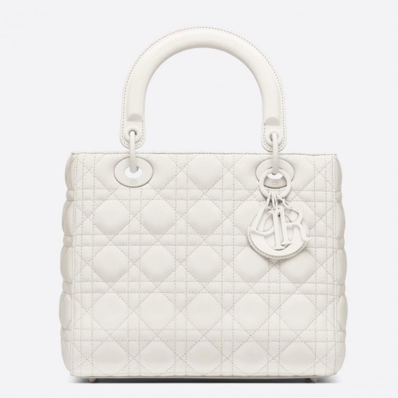 D*or lady D*or medium bag in white ultramatte cannage calfskin