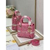 Dior Lady D-Lite Medium Bag In Fluorescent Pink Toile de Jouy Reverse Embroidery